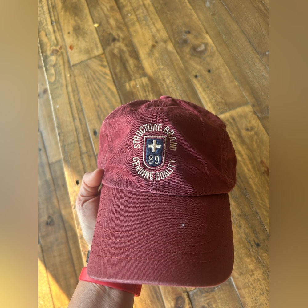 Structure Maroon Cotton Cap with Leather adjustable strap